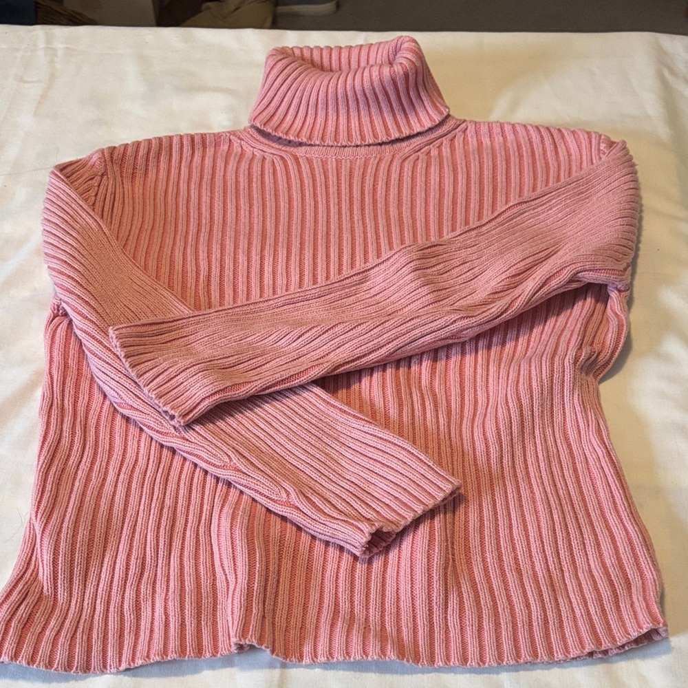 Cabela's Soft Pink Ribbed Turtleneck Sweater 100% cotton size small